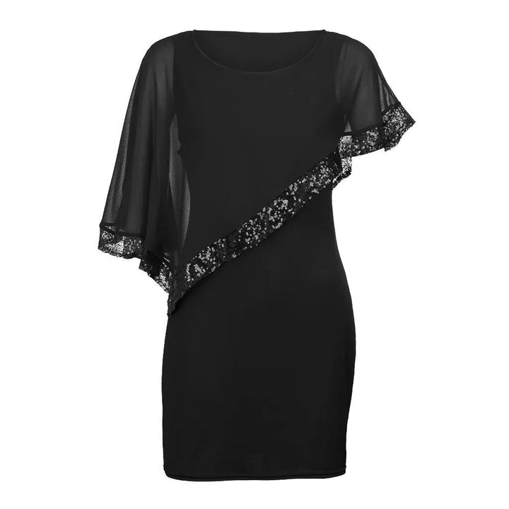 Jamila | Pailletten Chiffon Midi-Kleid für Damen mit kalten Schultern