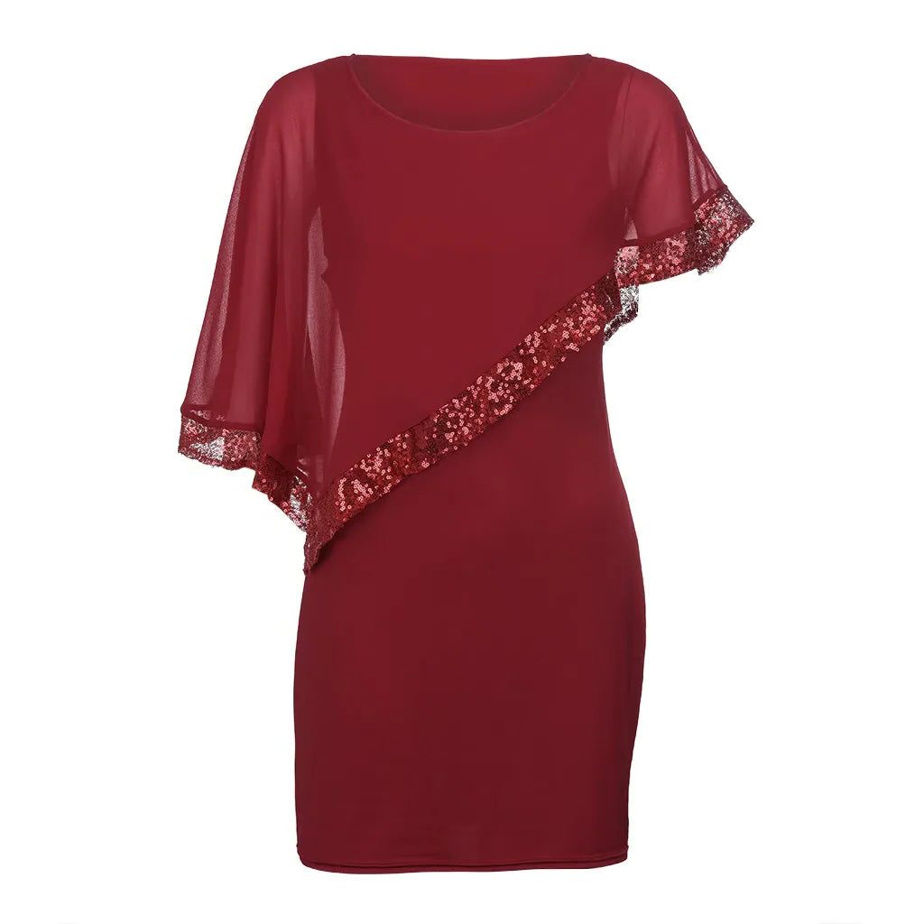 Jamila | Pailletten Chiffon Midi-Kleid für Damen mit kalten Schultern