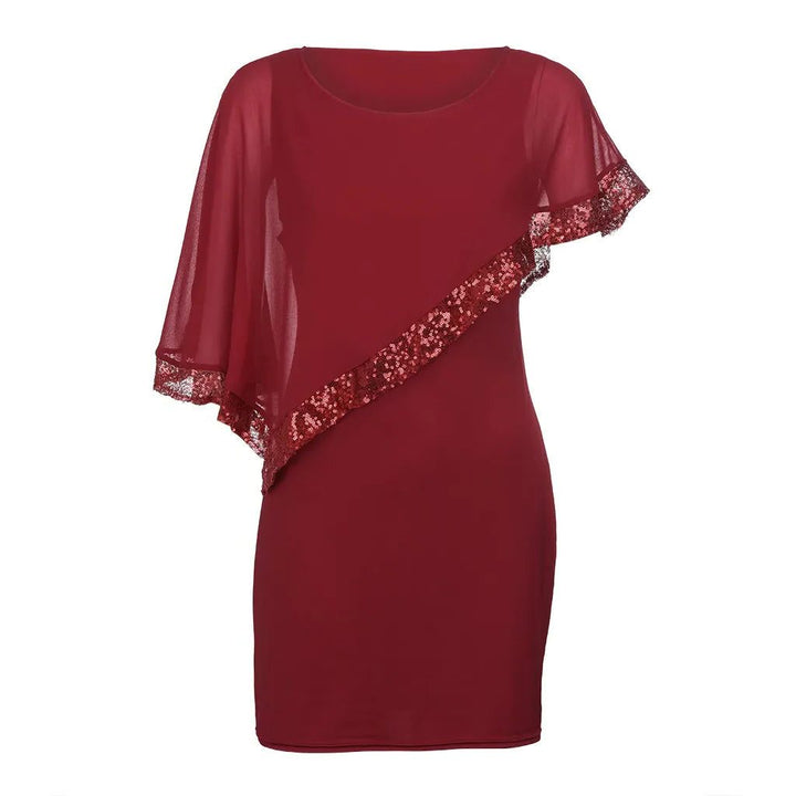 Jamila | Pailletten Chiffon Midi-Kleid für Damen mit kalten Schultern