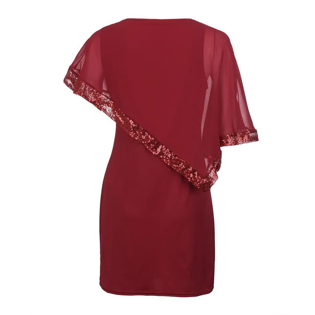 Jamila | Pailletten Chiffon Midi-Kleid für Damen mit kalten Schultern