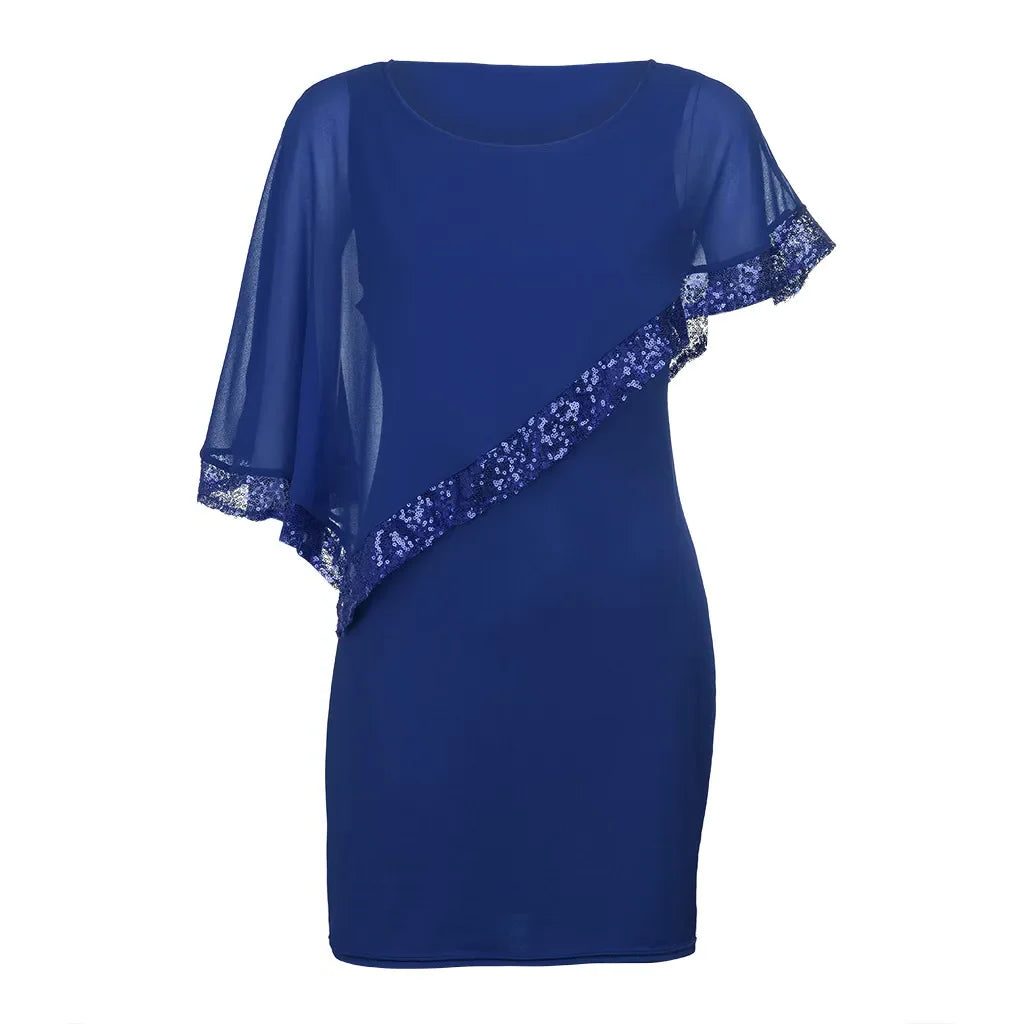Jamila | Pailletten Chiffon Midi-Kleid für Damen mit kalten Schultern