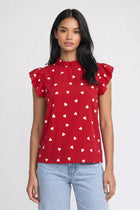 Bluse Damen - Herzprint | Rüschensäume