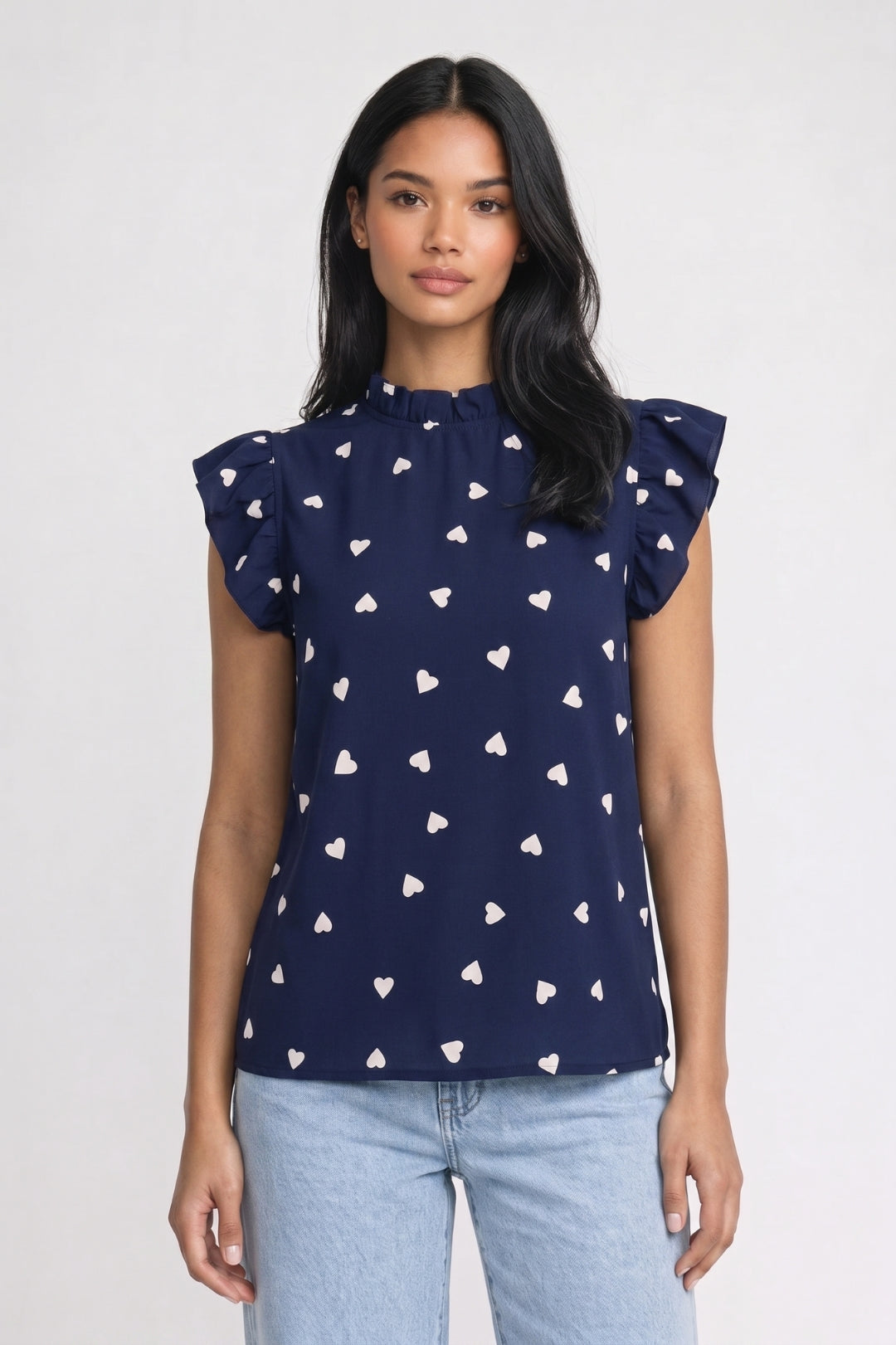 Bluse Damen - Herzprint | Rüschensäume