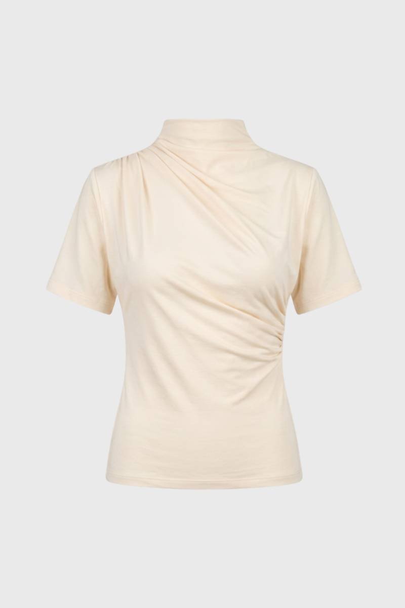 Damen T-Shirt - Drapiert | Hoher Kragen mit kurzen Ärmeln