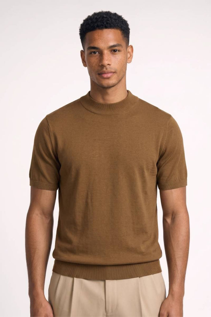 Herren T-Shirt - Mock Neck | Kurzarm Stilvoll &amp; Bequem