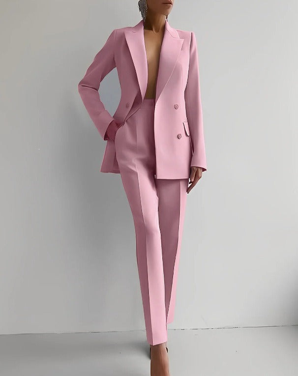 Eleganter Zweiteiler Damen Blazer mit Einknopfverschluss und Gerade Hose für Business und Freizeit