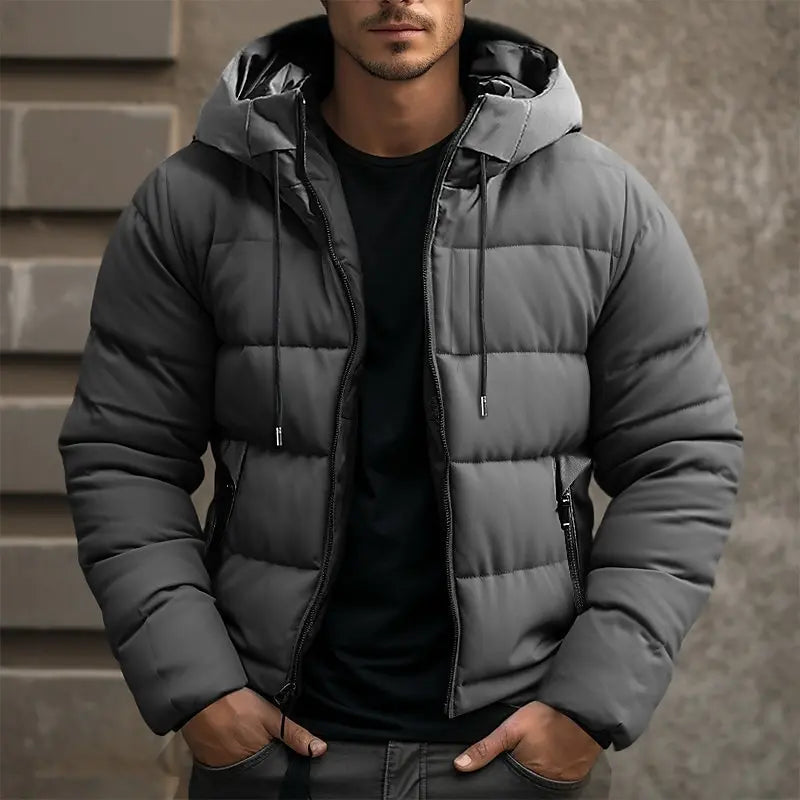 Winterjacke mit Kapuze für Herren mit Taschen und Kordel