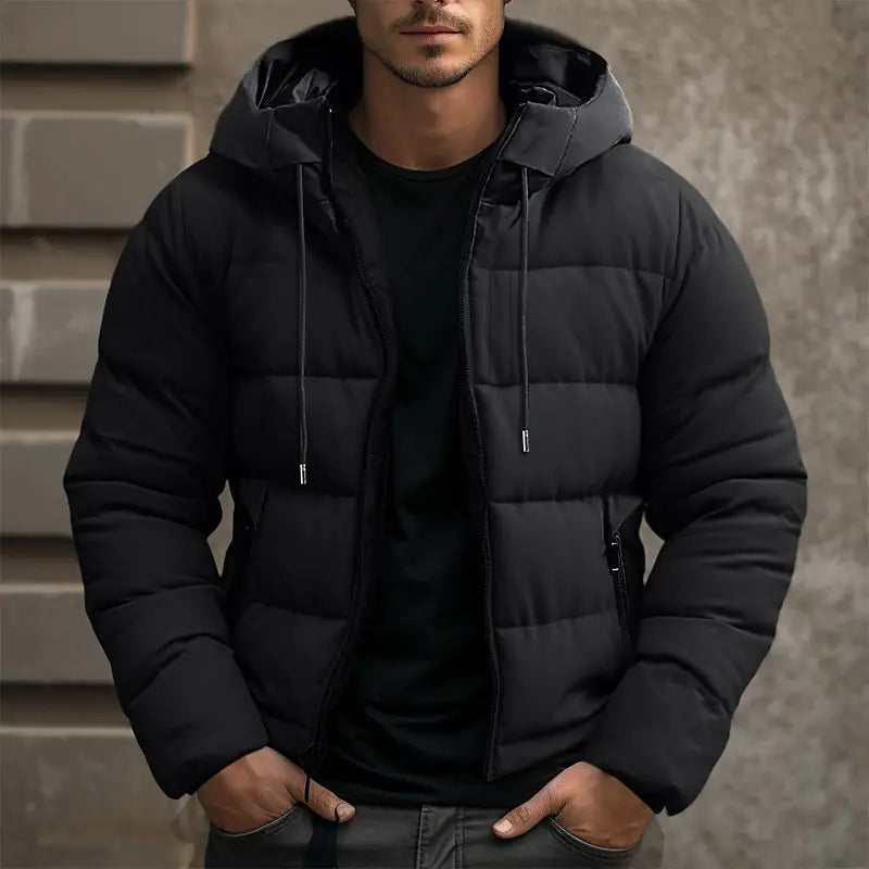 Winterjacke mit Kapuze für Herren mit Taschen und Kordel