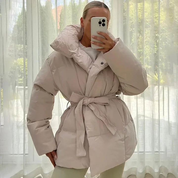 Viral Winterjacke Damen | Gepolsterte Parka mit Gürtel und modernem Kragen