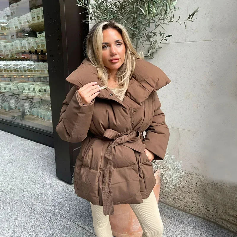 Viral Winterjacke Damen | Gepolsterte Parka mit Gürtel und modernem Kragen