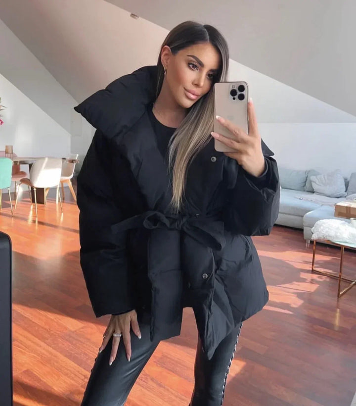 Viral Winterjacke Damen | Gepolsterte Parka mit Gürtel und modernem Kragen