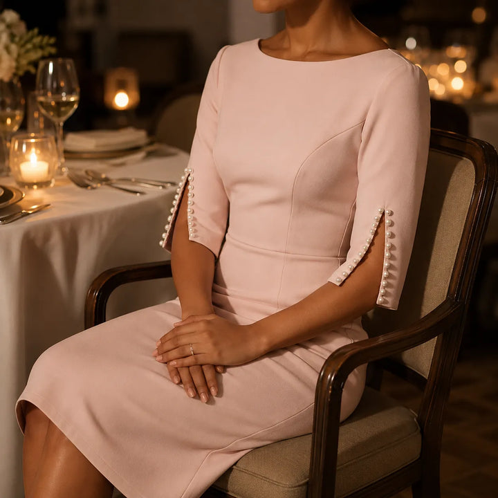 Damenkleid | Midi Perlenärmel Schlitzdetails