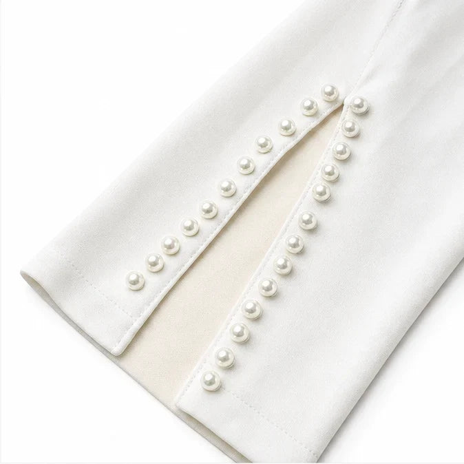 Damenkleid | Midi Perlenärmel Schlitzdetails