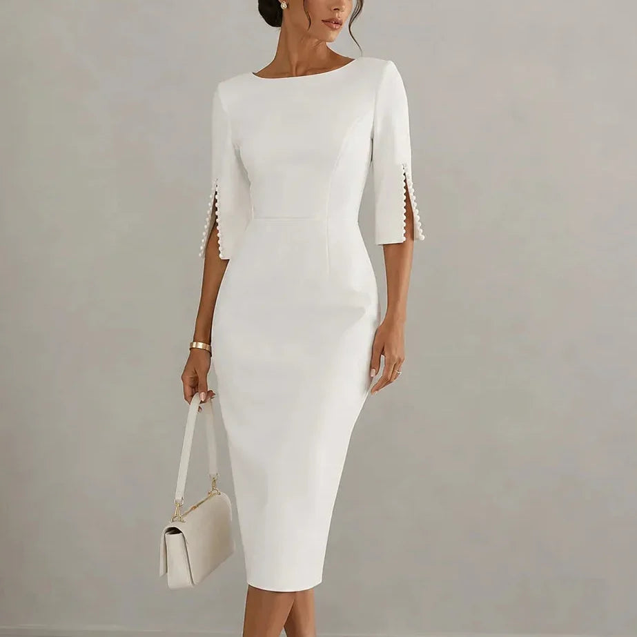 Damenkleid | Midi Perlenärmel Schlitzdetails