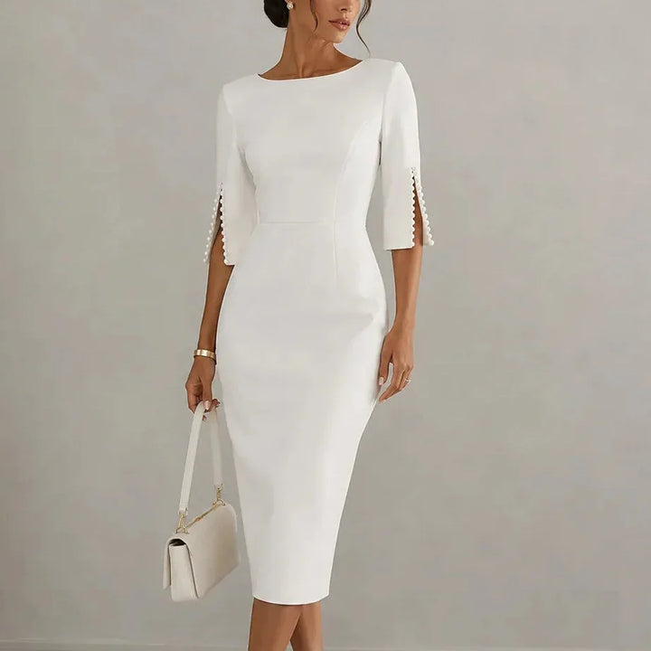 Damenkleid | Midi Perlenärmel Schlitzdetails