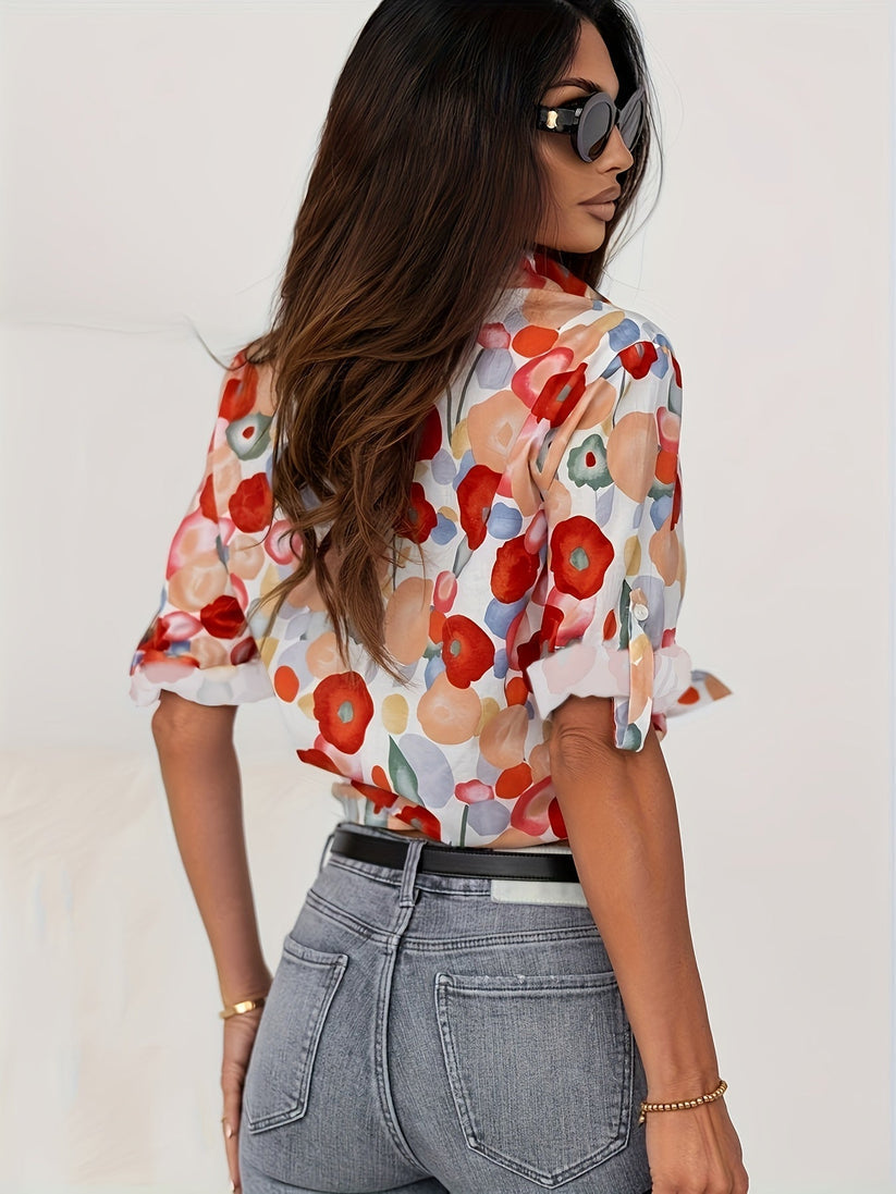 Damen Blumen Button-Down Bluse