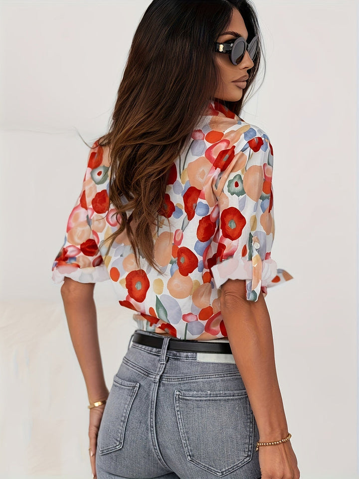 Damen Blumen Button-Down Bluse