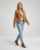 Isabella | Damen Asymmetrisch-Reißverschluss Taillierte Kunstwildleder Bikerjacke