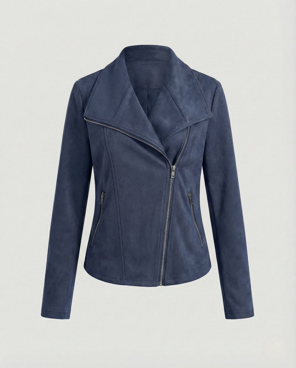 Isabella | Damen Asymmetrisch-Reißverschluss Taillierte Kunstwildleder Bikerjacke