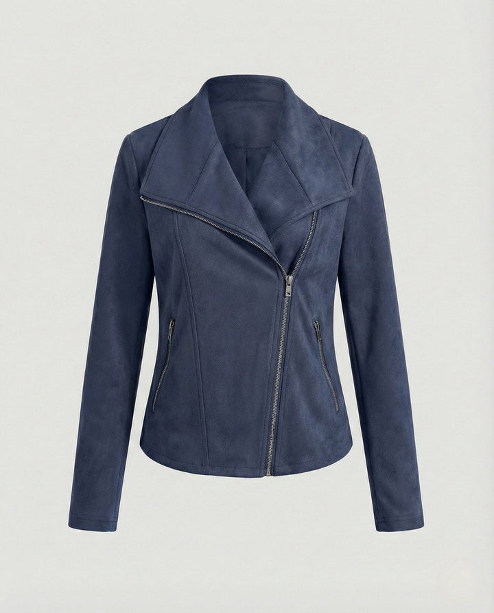 Isabella | Damen Asymmetrisch-Reißverschluss Taillierte Kunstwildleder Bikerjacke