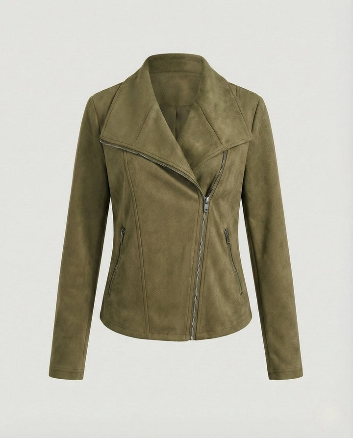 Isabella | Damen Asymmetrisch-Reißverschluss Taillierte Kunstwildleder Bikerjacke