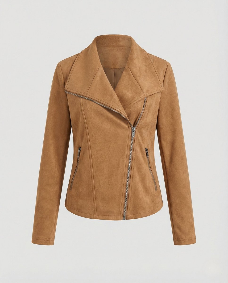 Isabella | Damen Asymmetrisch-Reißverschluss Taillierte Kunstwildleder Bikerjacke