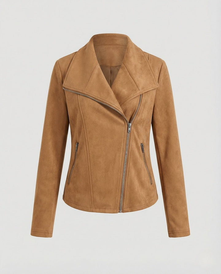 Isabella | Damen Asymmetrisch-Reißverschluss Taillierte Kunstwildleder Bikerjacke