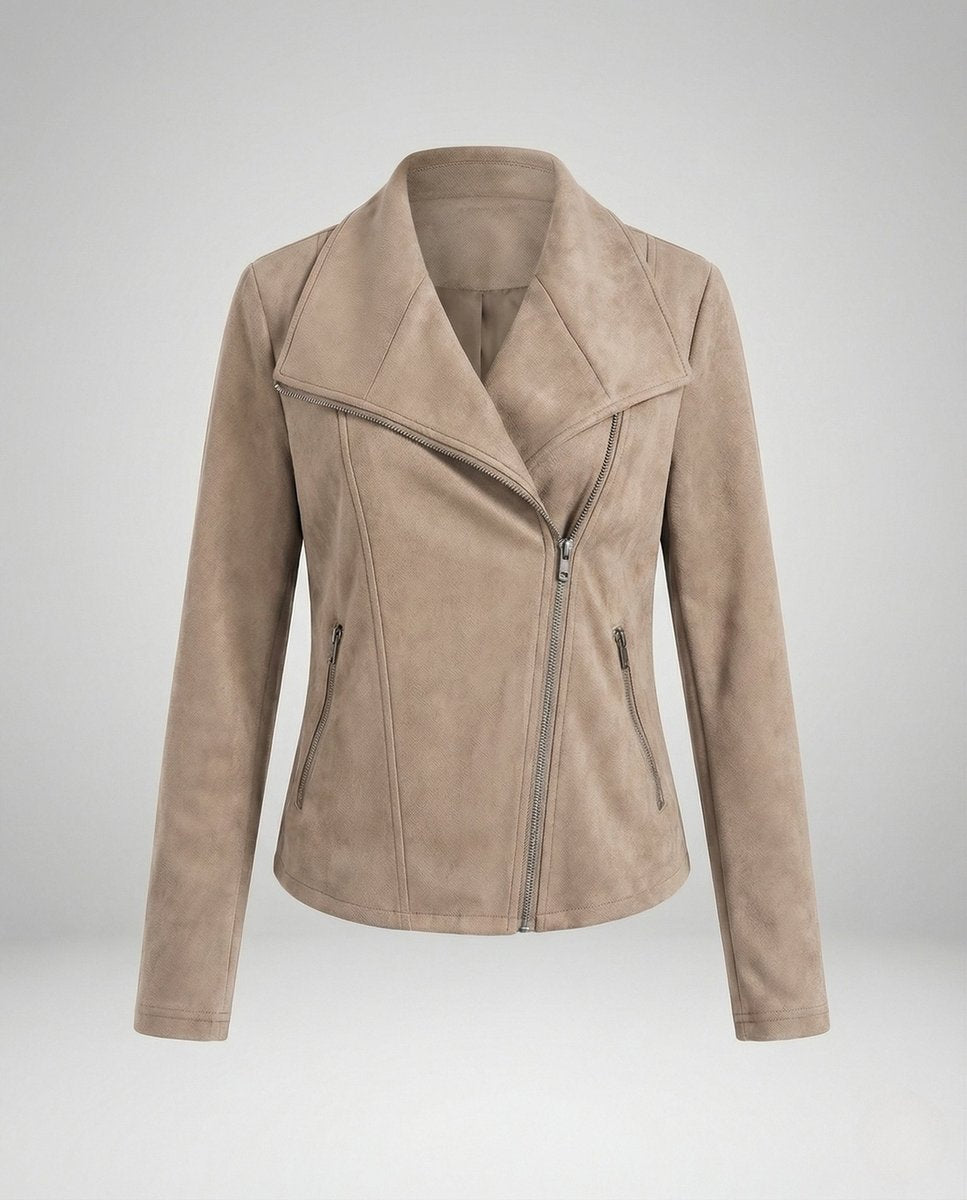 Isabella | Damen Asymmetrisch-Reißverschluss Taillierte Kunstwildleder Bikerjacke