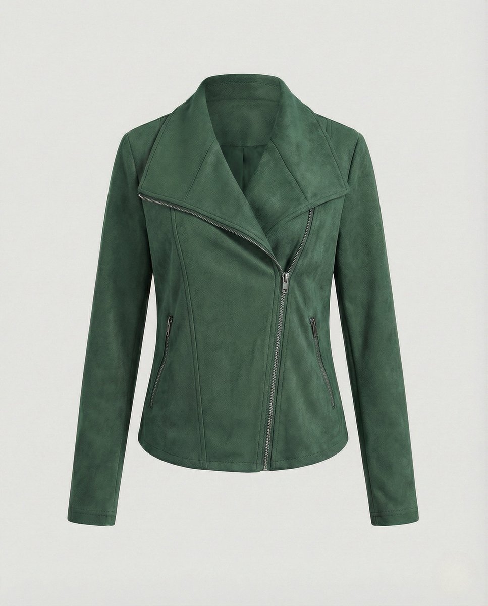 Isabella | Damen Asymmetrisch-Reißverschluss Taillierte Kunstwildleder Bikerjacke