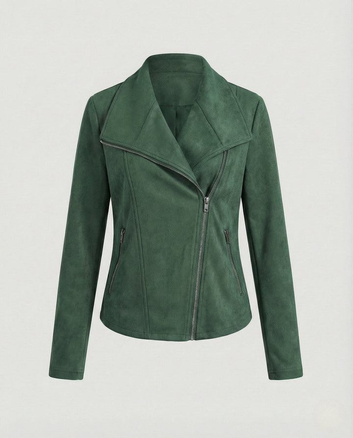 Isabella | Damen Asymmetrisch-Reißverschluss Taillierte Kunstwildleder Bikerjacke