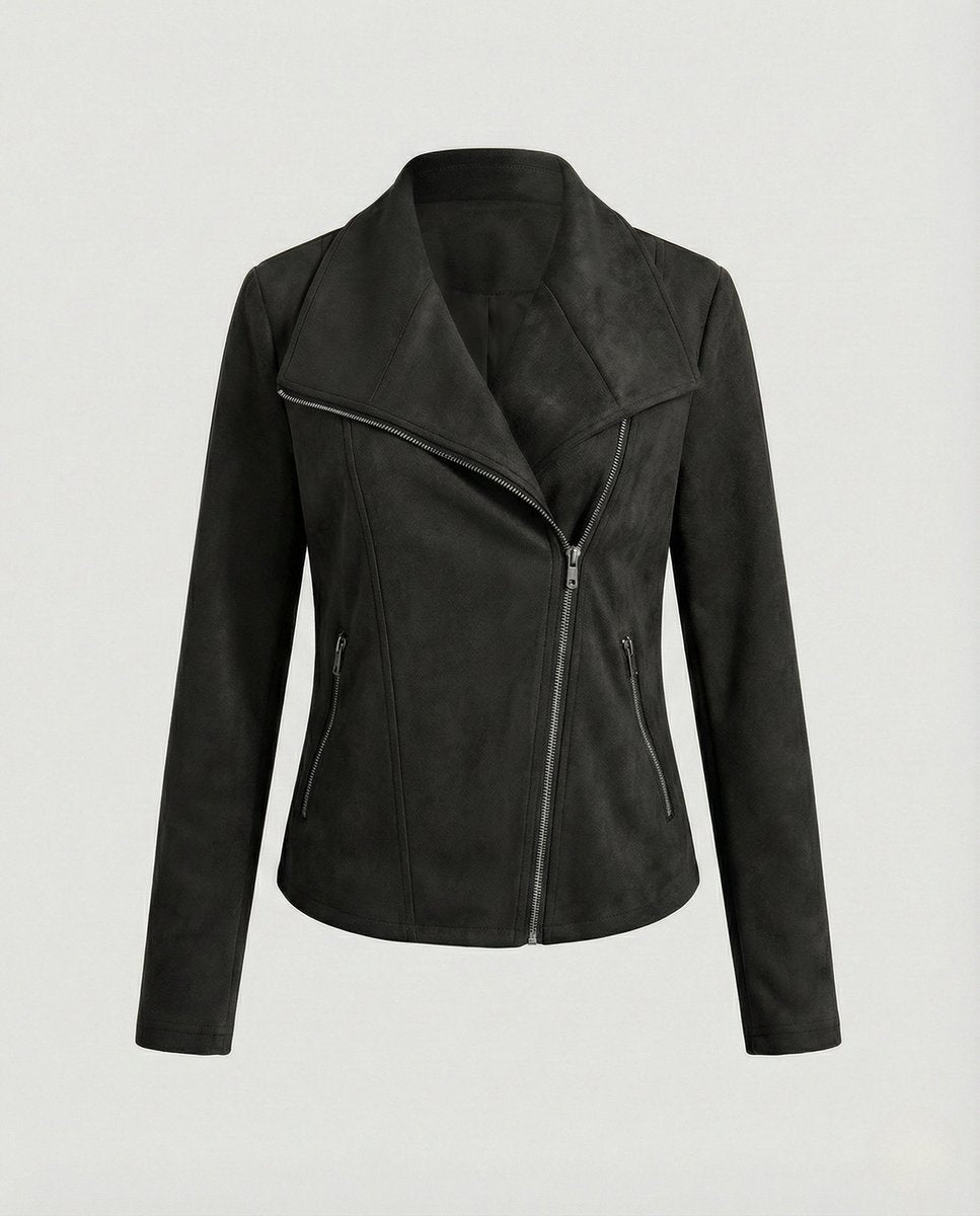 Isabella | Damen Asymmetrisch-Reißverschluss Taillierte Kunstwildleder Bikerjacke