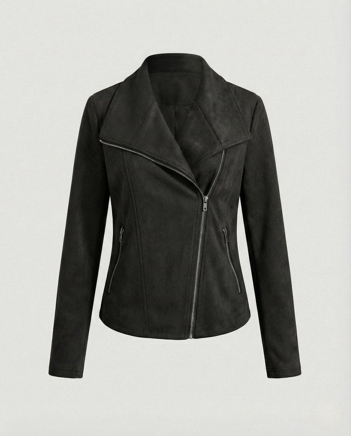 Isabella | Damen Asymmetrisch-Reißverschluss Taillierte Kunstwildleder Bikerjacke