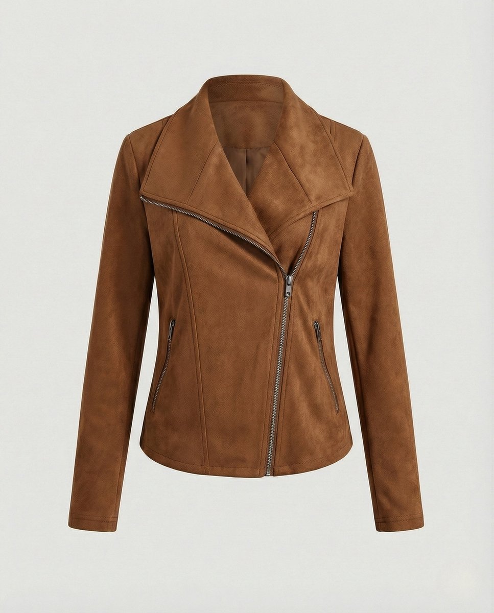 Isabella | Damen Asymmetrisch-Reißverschluss Taillierte Kunstwildleder Bikerjacke