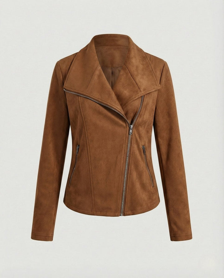 Isabella | Damen Asymmetrisch-Reißverschluss Taillierte Kunstwildleder Bikerjacke