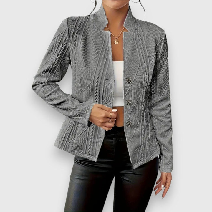Scarlett | Damen Kabelstrick-Mock-Neck Langarm-Fit Pullover