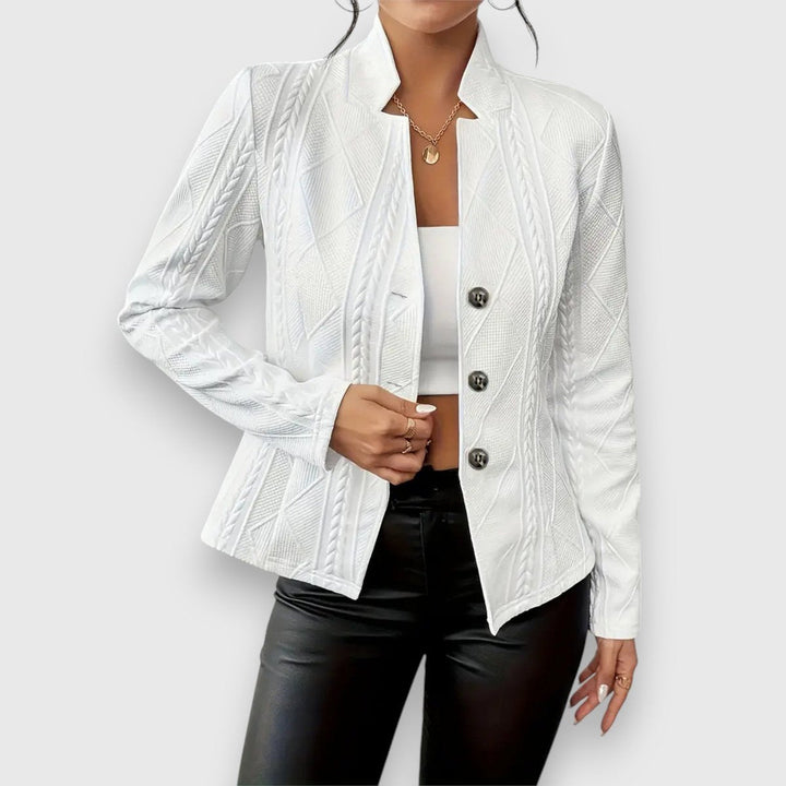 Scarlett | Damen Kabelstrick-Mock-Neck Langarm-Fit Pullover