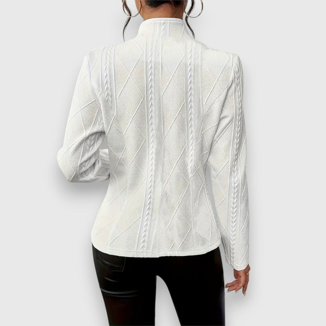Scarlett | Damen Kabelstrick-Mock-Neck Langarm-Fit Pullover