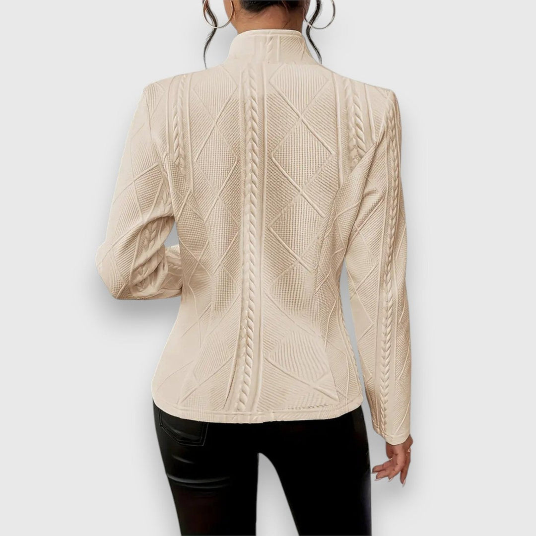 Scarlett | Damen Kabelstrick-Mock-Neck Langarm-Fit Pullover