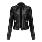 Victoria | Damen Kurze Kunstlederjacke mit Stehkragen Moto Biker