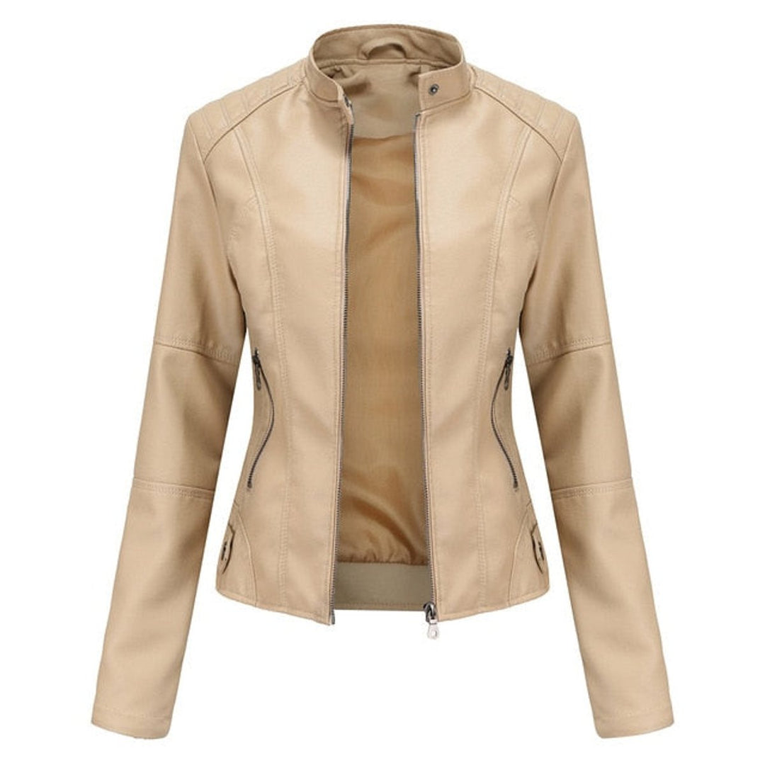 Madison | Damen Kunstlederjacke mit Stehkragen, Reißverschluss und Motorradstil