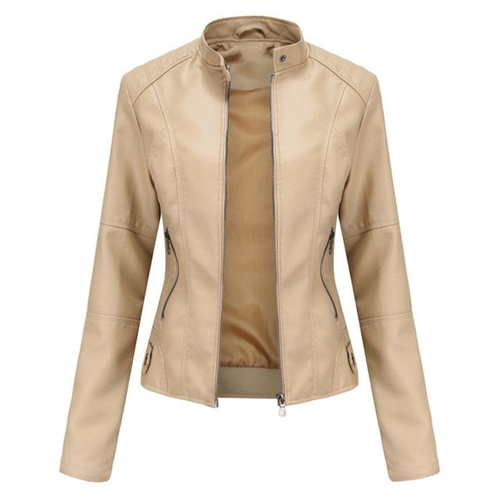 Madison | Damen Kunstlederjacke mit Stehkragen, Reißverschluss und Motorradstil