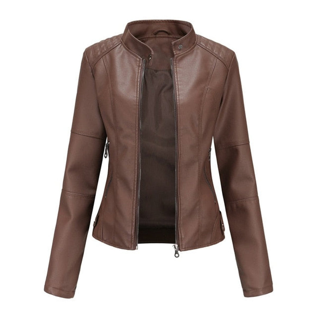 Madison | Damen Kunstlederjacke mit Stehkragen, Reißverschluss und Motorradstil