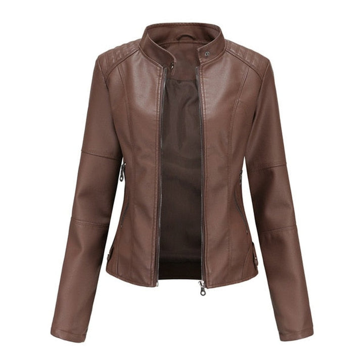 Madison | Damen Kunstlederjacke mit Stehkragen, Reißverschluss und Motorradstil