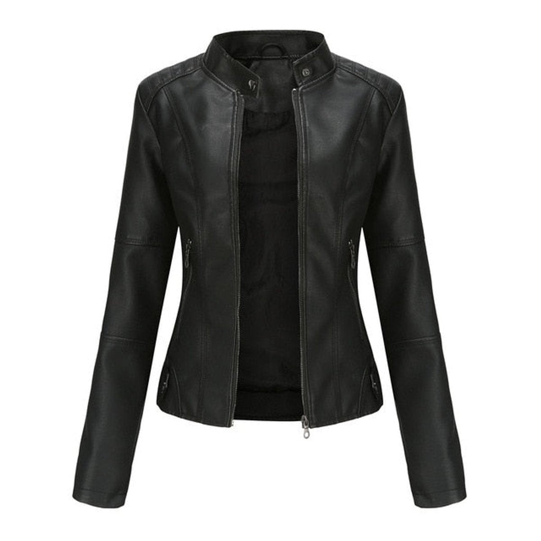 Madison | Damen Kunstlederjacke mit Stehkragen, Reißverschluss und Motorradstil