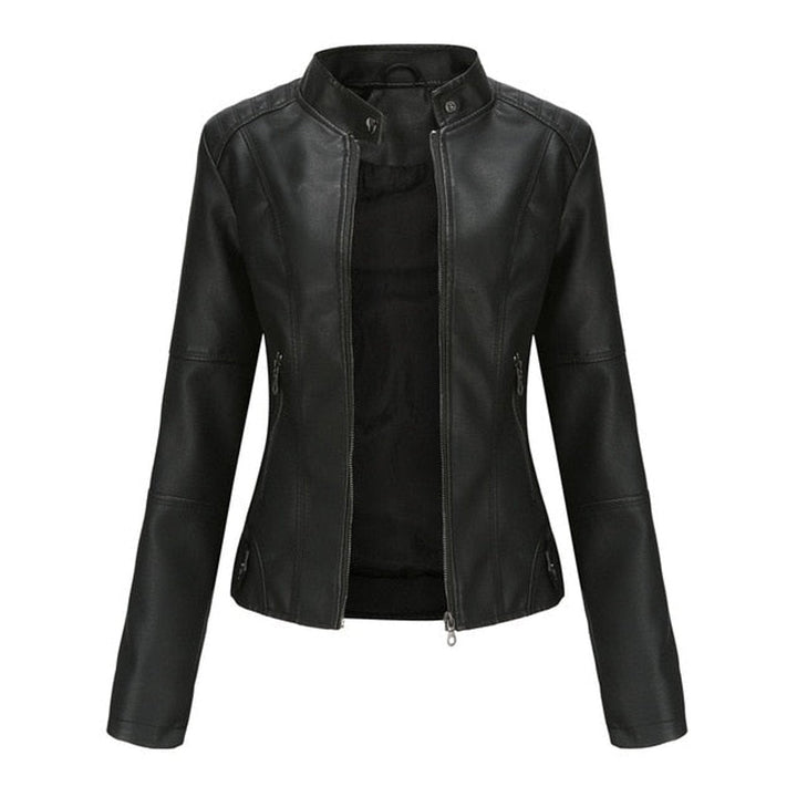 Madison | Damen Kunstlederjacke mit Stehkragen, Reißverschluss und Motorradstil