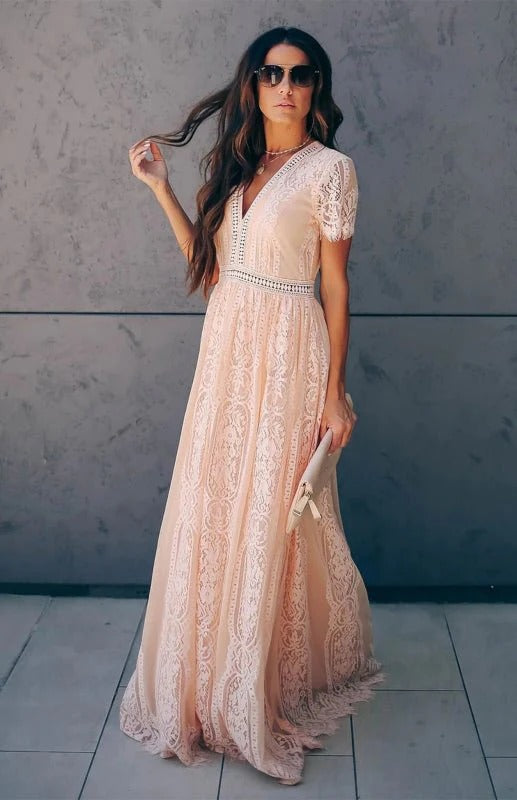 Maxikleid ohne Ärmel mit Spitzen-Details für Damen | Ideal für formelle Anlässe