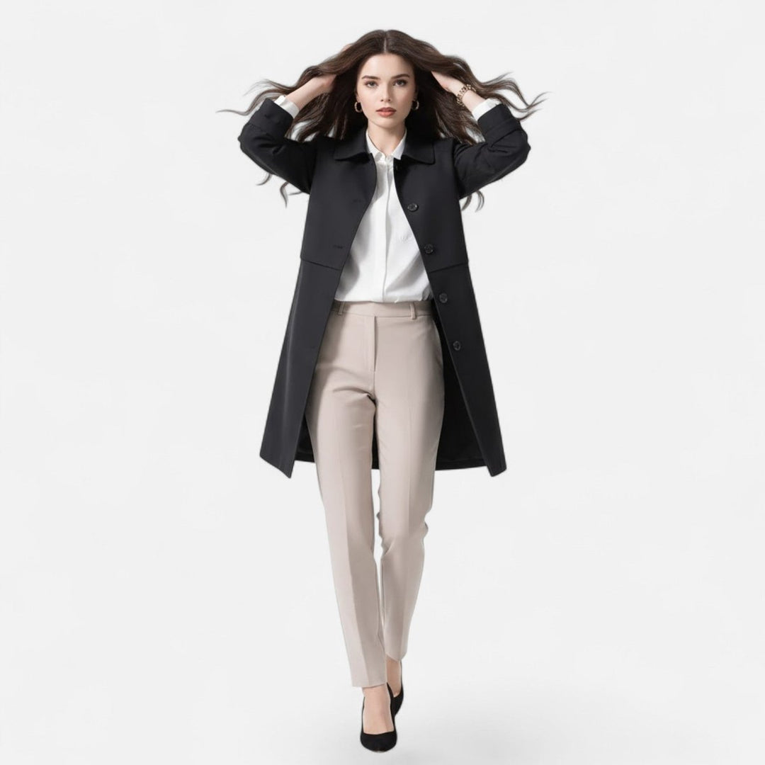 Mia | Damen Mid-Length Wollmischung Doppeltknopf Trenchcoat