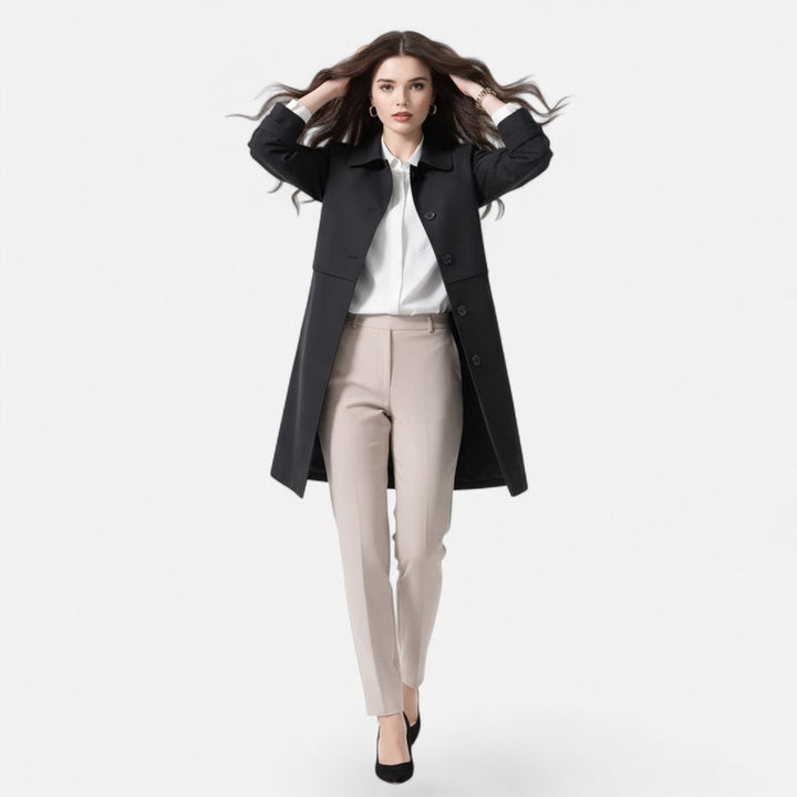 Mia | Damen Mid-Length Wollmischung Doppeltknopf Trenchcoat
