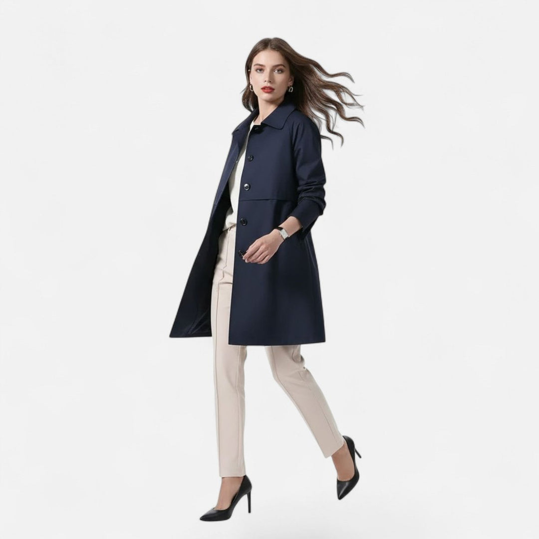 Mia | Damen Mid-Length Wollmischung Doppeltknopf Trenchcoat