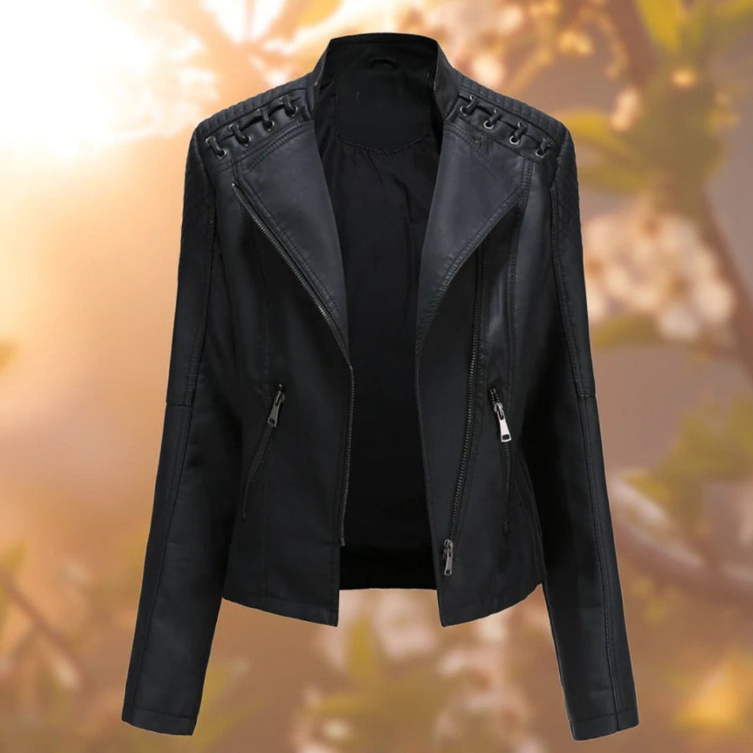 Amelia | Damen Moto-Style Reißverschluss Kunstleder Bikerjacke